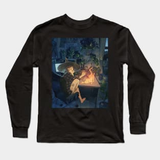 Fire Ghost Kitty Long Sleeve T-Shirt